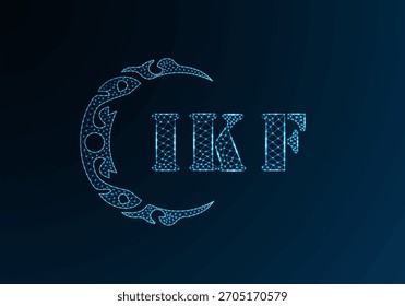 Projeto IKF de logotipo de letra poli baixa. Logotipo de letra IKF baixo design de vetor poli em fundo de gradiente de cor azul. Logotipo IKF design low poly
