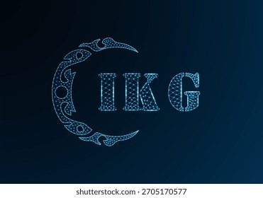 Projeto IKG de logotipo de letra poli baixa. Logotipo da letra IKG baixo design do vetor poli no fundo do gradiente de cor azul. Logotipo IKG baixo design poli
