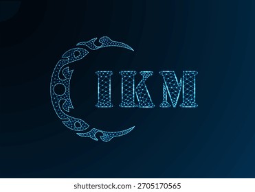 Logotipo bajo de la letra polivinílica IKM diseño. Diseño de Vector polivinílico bajo del logotipo de la letra de IKM en fondo azul del gradiente del color. Logotipo de IKM bajo diseño de poliéster
