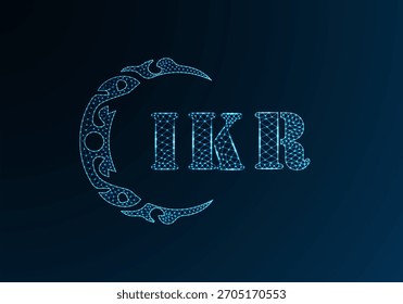 Logotipo bajo de la letra polivinílica IKR diseño. Diseño de Vector polivinílico bajo del logotipo de la letra de IKR en fondo azul del gradiente del color. Diseño de poliéster bajo logo IKR
