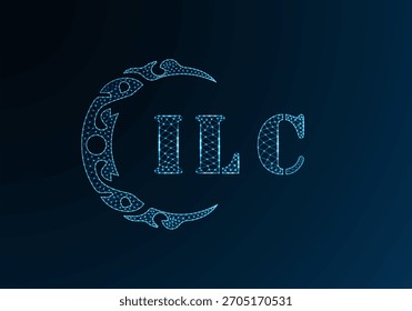 Logotipo de baja letra de polietileno ILC diseño. Diseño de Vector polivinílico bajo del logotipo de la letra del ILC en fondo azul del gradiente del color. Diseño de baja poli del logotipo de ILC
