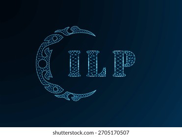 Low poly letter logo ILP design. ILP letter logo low poly vector design on blue color gradient background. ILP logo low poly design

