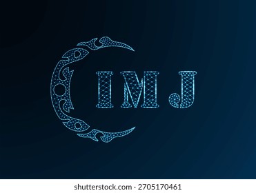 Logotipo bajo de la letra polivinílica IMJ diseño. Diseño de Vector polivinílico bajo del logotipo de la letra de IMJ en fondo azul del gradiente del color. Diseño de baja poli del logotipo de IMJ
