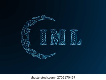 Diseño IML de logotipo de letra polivinílica baja. Diseño de Vector polivinílico bajo del logotipo de la letra de IML en fondo azul del gradiente del color. Logotipo de IML bajo diseño polivinílico
