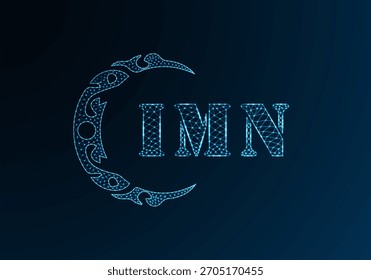 Logotipo bajo de la letra polivinílica Diseño IMN. Diseño de Vector polivinílico bajo del logotipo de la letra del IMN en fondo azul del gradiente del color. Logotipo de IMN bajo diseño de poliéster
