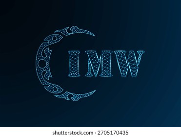 Logotipo de letra poli baixo design IMW. Projeto do vetor poli baixo do logotipo da letra IMW no fundo do gradiente da cor azul. Logotipo IMW baixo design poli
