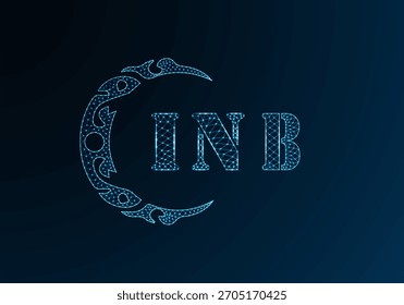 Logotipo de baja letra de polietileno diseño INB. Logotipo de la letra del INB diseño bajo del Vector polivinílico en fondo azul del gradiente del color. Diseño de baja poli del logotipo de INB
