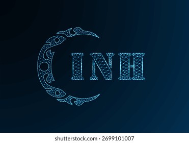 Logotipo bajo de la letra polivinílica Diseño INH. Diseño de Vector polivinílico bajo del logotipo de la letra de INH en fondo azul del gradiente del color. INH logo bajo diseño polivinílico
