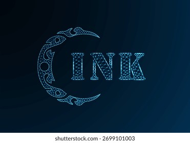 Diseño de tinta de logotipo de letra de polietileno baja. Diseño de Vector polivinílico bajo del logotipo de la letra de la TINTA en fondo azul del gradiente del color. Insignia de tinta bajo diseño polivinílico
