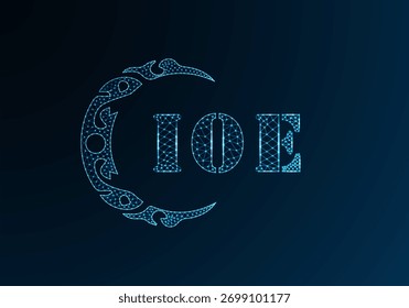 Logo-IOE-Design mit Low-Poly-Buchstaben. IOE-Buchstabe Logo Low-Poly-Vektordesign auf blauem Farbverlauf-Hintergrund. IOE Logo Low-Poly-Design
