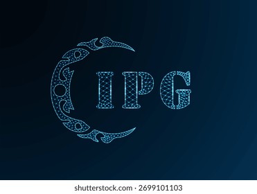 Diseño de IPG de logotipo de letra de polietileno baja. Diseño de Vector polivinílico bajo del logotipo de la letra de IPG en fondo azul del gradiente del color. Logotipo de IPG bajo diseño de polietileno
