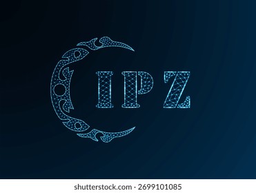 Logotipo de letra de polietileno baja IPZ diseño. Diseño de Vector polivinílico bajo del logotipo de la letra de IPZ en fondo azul del gradiente del color. Logotipo de IPZ bajo diseño polivinílico
