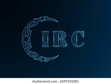 Logotipo de letra baja de polietileno diseño IRC. Diseño de Vector polivinílico bajo del logotipo de la letra del IRC en fondo azul del gradiente del color. Diseño de baja poli del logotipo de IRC
