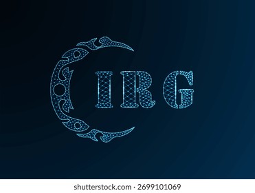 Logotipo de letra baja de polietileno diseño IRG. Diseño de Vector polivinílico bajo del logotipo de la letra de IRG en fondo azul del gradiente del color. Logotipo de IRG bajo diseño de poliéster
