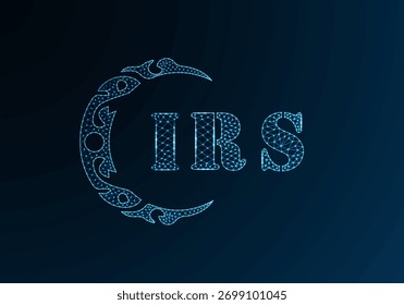 Projeto de IRS de logotipo de letra poli baixa. Logotipo de letra IRS baixo poli design vetor no fundo gradiente de cor azul. Logotipo do IRS de baixo design poli
