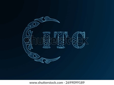 Low poly letter logo ITC design. ITC letter logo low poly vector design on blue color gradient background. ITC logo low poly design
