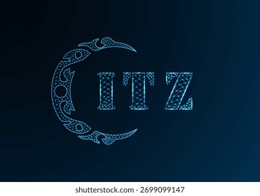 Low poly letter logo ITZ design. ITZ letter logo low poly vector design on blue color gradient background. ITZ logo low poly design
