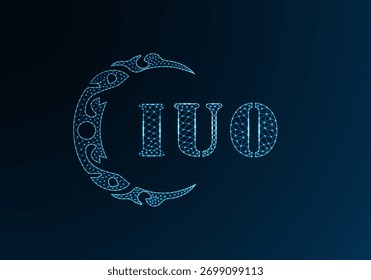 Low poly letter logo IUO design. IUO letter logo low poly vector design on blue color gradient background. IUO logo low poly design
