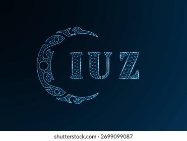 Logotipo bajo de la letra polivinílica Diseño de IUZ. Diseño de Vector polivinílico bajo del logotipo de la letra de IUZ en fondo azul del gradiente del color. IUZ logo low poly design
