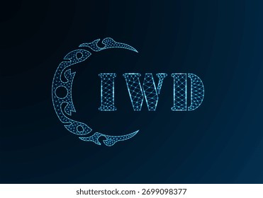 Low-Poly-Buchstaben-Logo IWD-Design. IWD-Buchstabe Logo Low-Poly-Vektordesign auf blauem Farbverlauf-Hintergrund. IWD Logo Low-Poly-Design
