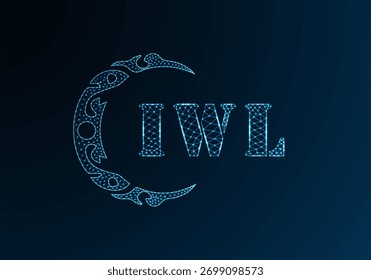 Projeto IWL de logotipo de letra poli baixa. Logotipo de letra IWL baixo design de vetor poli em fundo de gradiente de cor azul. Logotipo IWL baixo design poli
