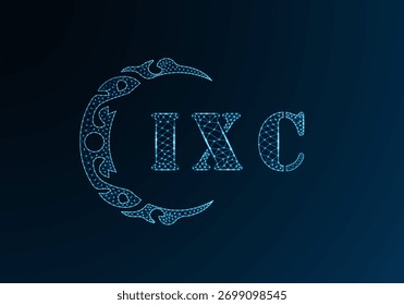 Logotipo IXC de letra poli baixa. Logotipo da letra IXC baixo design do vetor poli no fundo do gradiente de cor azul. Logotipo IXC baixo design poli
