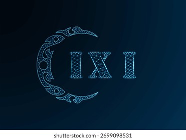 Logo mit Low-Poly-Buchstaben im IXI-Design. IXI-Buchstaben-Logo Low-Poly-Vektordesign auf blauem Farbverlauf-Hintergrund. IXI-Logo, Low-Poly-Design
