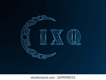 Logotipo IXQ de letra poli baixa. Logotipo da letra IXQ baixo design do vetor poli no fundo do gradiente de cor azul. Logotipo IXQ baixo design poli

