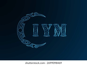 Logotipo policarta baixo IYM design. Logotipo da letra IYM baixo design do vetor poli no fundo do gradiente de cor azul. Logotipo IYM baixo design poli
