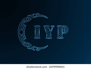 Logotipo policarta baixo IYP design. Logotipo da letra IYP baixo design do vetor poli no fundo do gradiente de cor azul. Logotipo IYP de baixo design poli
