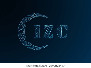 Logotipo bajo de la letra polivinílica Diseño IZC. Logotipo de la letra de IZC bajo diseño de Vector polivinílico sobre fondo de gradiente de color azul. Diseño de baja poli del logotipo de IZC
