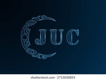 Logotipo bajo de la letra polivinílica diseño de JUC. Logotipo de la letra de JUC bajo diseño de Vector polivinílico sobre fondo de gradiente de color azul. Diseño de baja poli del logotipo de JUC

