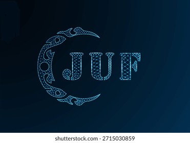 Low poly letter logo JUF design. JUF letter logo low poly vector design on blue color gradient background. JUF logo low poly design
