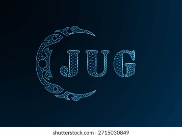 Projeto JUG de logotipo de letra poli baixa. JUG letra logotipo baixo poli vetor design no fundo gradiente de cor azul. Logotipo JUG baixo design poli
