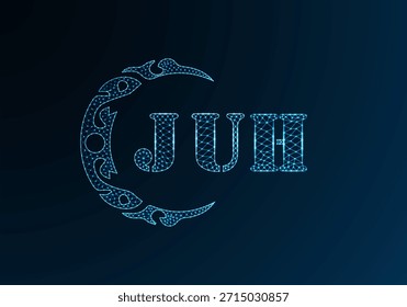 Low poly letter logo JUH design. JUH letter logo low poly vector design on blue color gradient background. JUH logo low poly design
