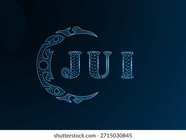 Logotipo de letra baja de polietileno JUI diseño. Diseño de Vector polivinílico bajo del logotipo de la letra de JUI en fondo azul del gradiente del color. Diseño de poliéster bajo del logotipo de JUI
