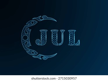 Logotipo bajo de la letra polivinílica JUL diseño. Diseño de Vector de poliéster bajo del logotipo de la letra de JUL en fondo azul del gradiente del color. Diseño de baja poli del logotipo de JUL
