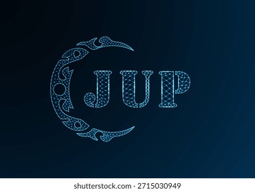 Low poly letter logo JUP design. JUP letter logo low poly vector design on blue color gradient background. JUP logo low poly design
