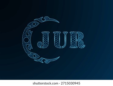 Low-Poly-Buchstaben-Logo JUR-Design. JUR-Buchstabe-Logo Low-Poly-Vektordesign auf blauem Farbverlauf-Hintergrund. JUR Logo Low-Poly-Design

