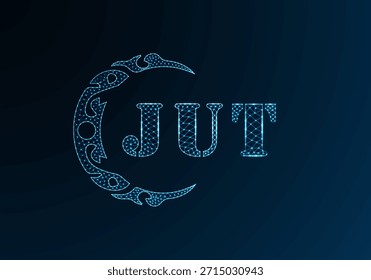 Logotipo bajo de la letra polivinílica diseño JUT. Logotipo de la letra de JUT bajo diseño de Vector polivinílico sobre fondo azul del gradiente del color. Logotipo de JUT bajo diseño de poliéster
