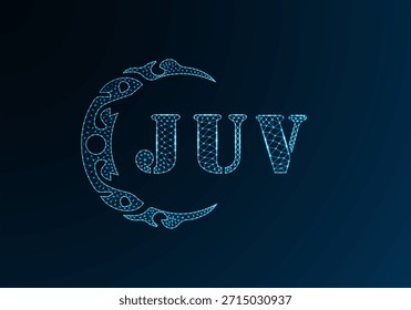 Low poly letter logo JUV design. JUV letter logo low poly vector design on blue color gradient background. JUV logo low poly design
