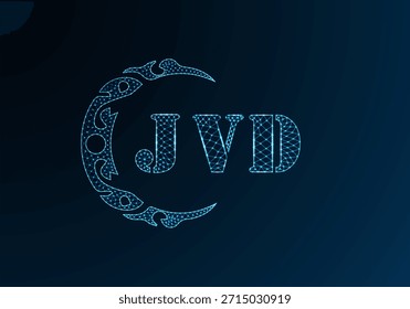 Low poly letter logo JVD design. JVD letter logo low poly vector design on blue color gradient background. JVD logo low poly design
