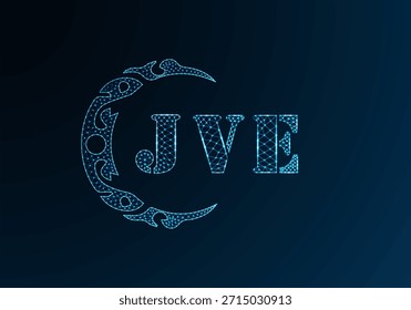 Low poly letter logo JVE design. JVE letter logo low poly vector design on blue color gradient background. JVE logo low poly design
