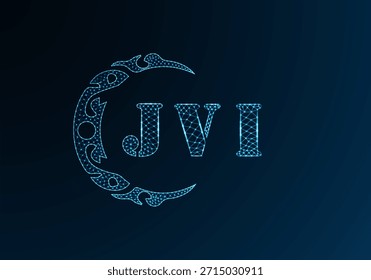 Logotipo JVI de letra poli baixa. JVI letra logotipo baixo poli vetor design no fundo de gradiente de cor azul. Logotipo JVI baixo design poli
