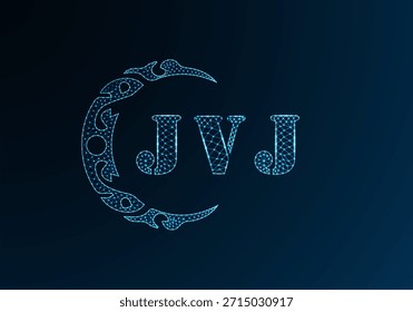 Logotipo de letra poli baixo JVJ design. JVJ letra logotipo baixo poli vetor design no fundo de gradiente de cor azul. Logotipo JVJ baixo design poli
