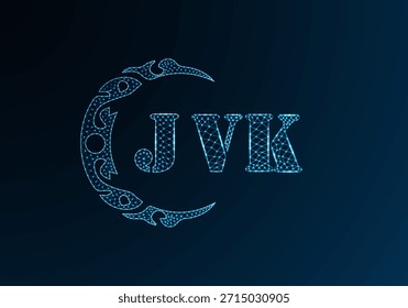 Low poly letter logo JVK design. JVK letter logo low poly vector design on blue color gradient background. JVK logo low poly design
