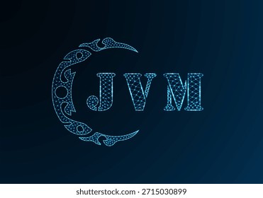 Low poly letter logo JVM design. JVM letter logo low poly vector design on blue color gradient background. JVM logo low poly design
