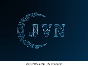Low poly letter logo JVN design. JVN letter logo low poly vector design on blue color gradient background. JVN logo low poly design
