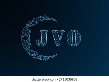 Low poly letter logo JVO design. JVO letter logo low poly vector design on blue color gradient background. JVO logo low poly design
