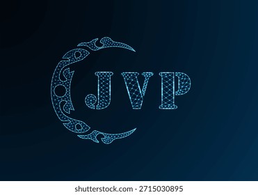 Projeto JVP de logotipo de letra poli baixa. Logotipo da letra JVP baixo poli projeto do vetor no fundo do gradiente da cor azul. Logotipo JVP baixo design poli
